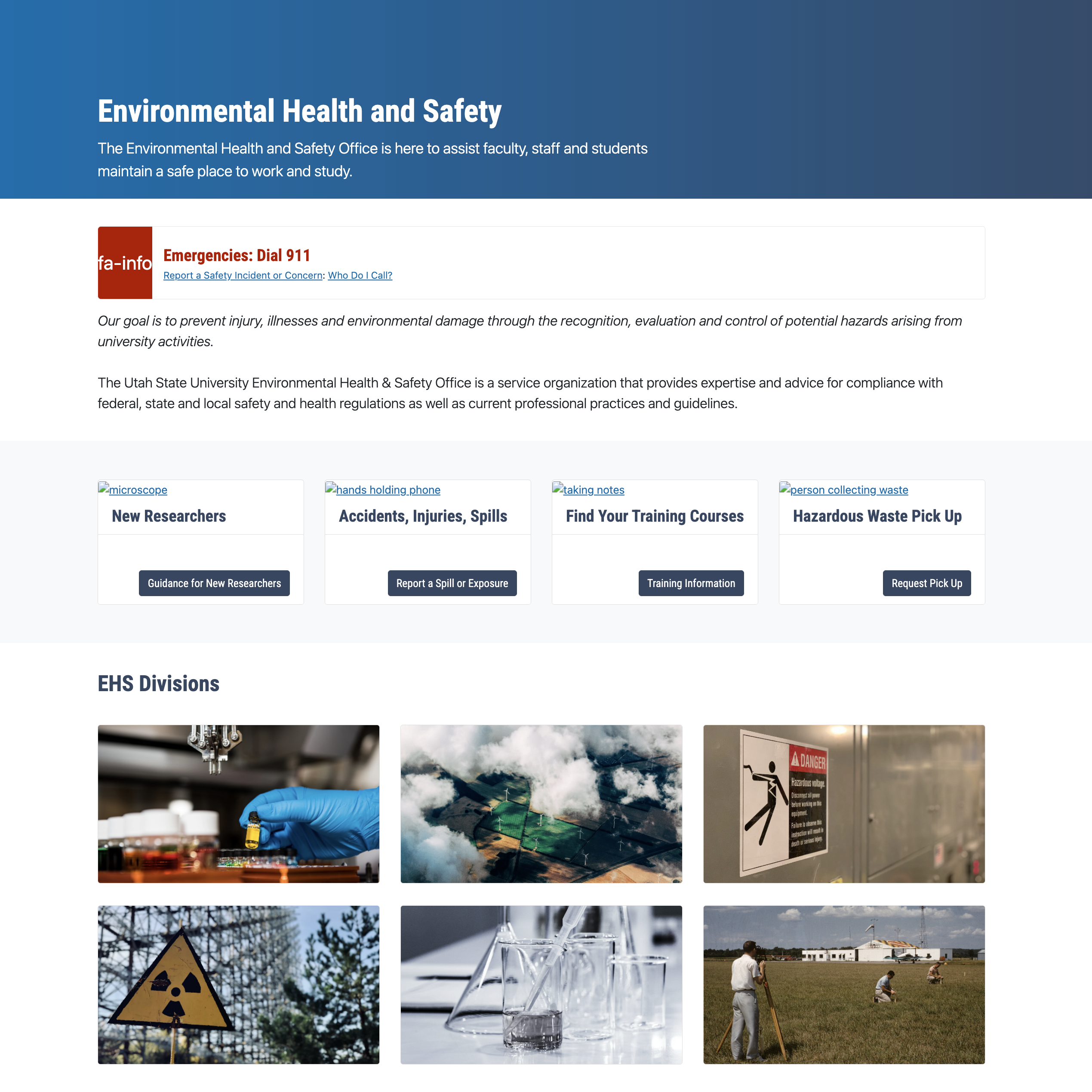 Example of a department homepage showing inconsistent design and accessibility issues